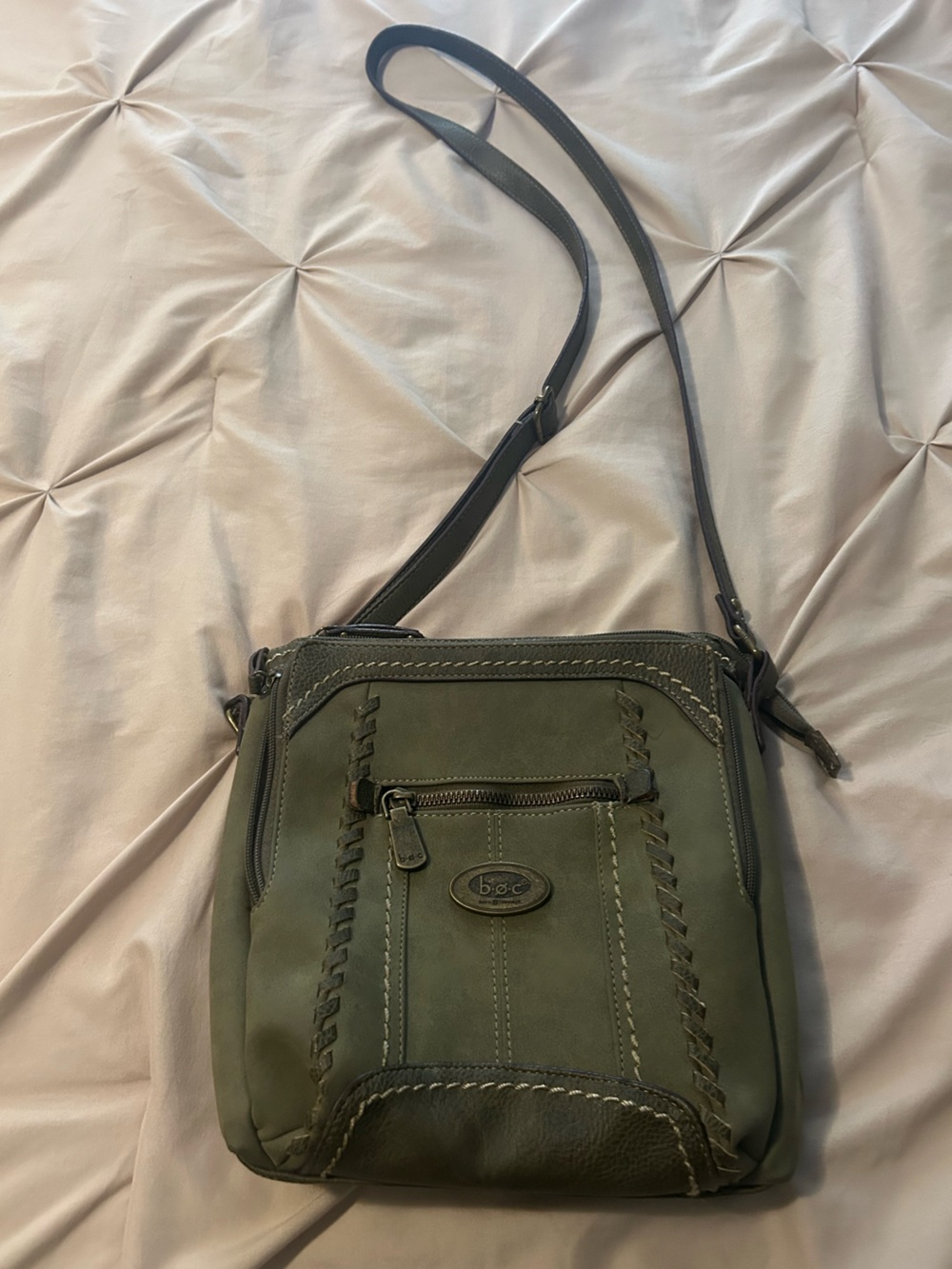 boc Olive Green Crossbody with Whipstitch Detail